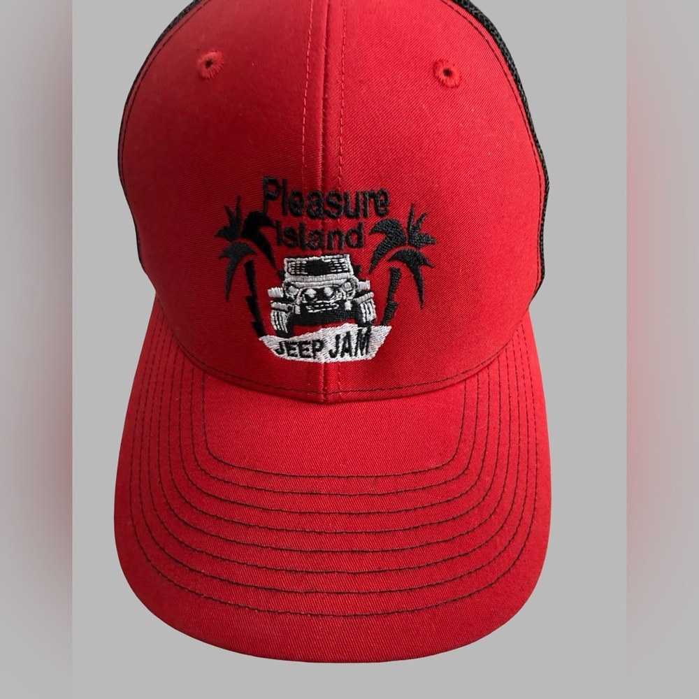 Richardson Pleasure Island Jeep‎ Jam Red Trucker Hat Snapback
